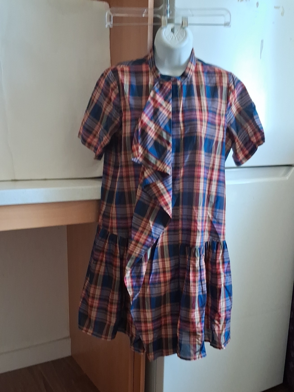 Ulla Johnson Ruffle Front Buttoned Down Plaid Cotton/Silk Mini Dress sz 2